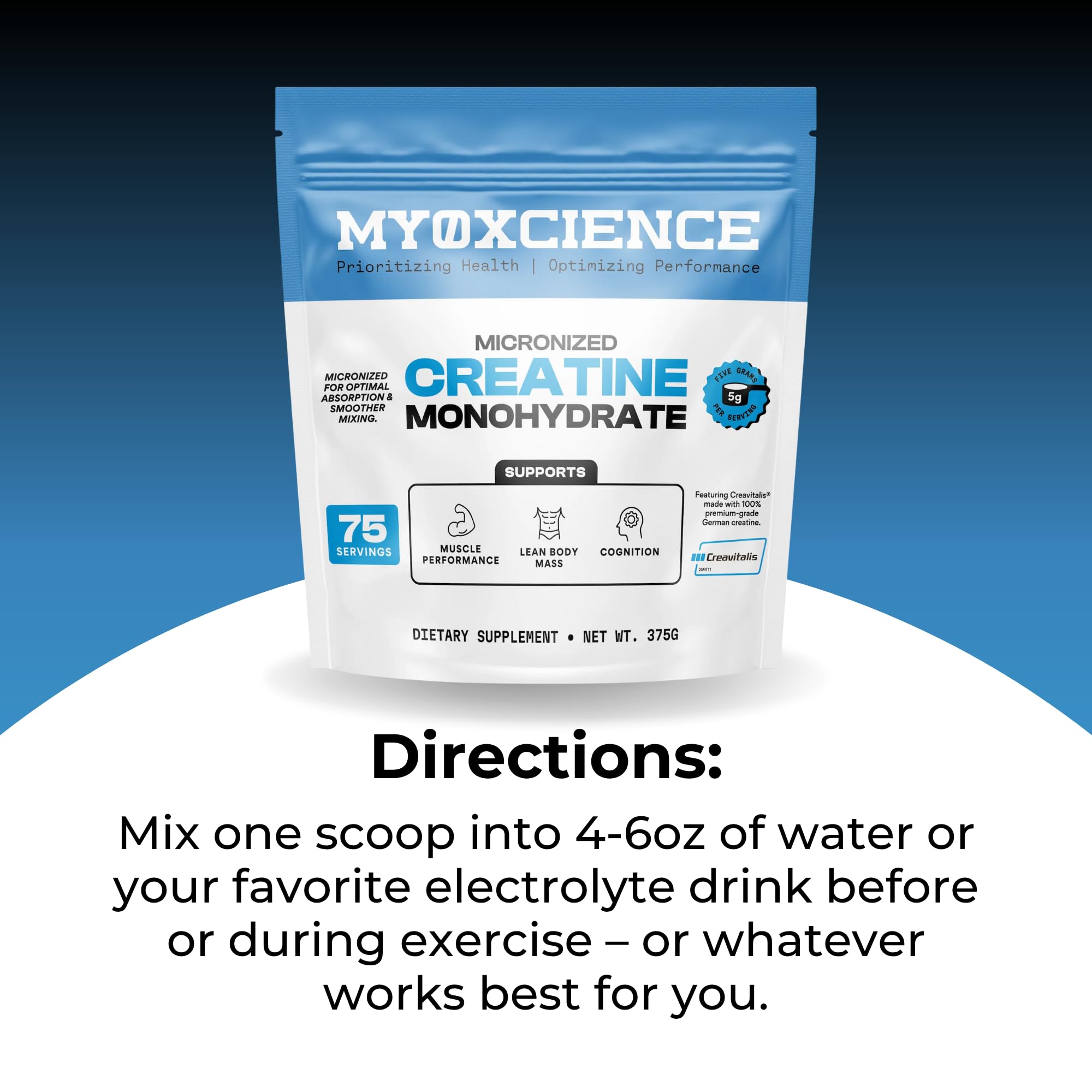 MYOXCIENCE Creavitalis Creatine – sceau cGMP et contrôles qualité.
