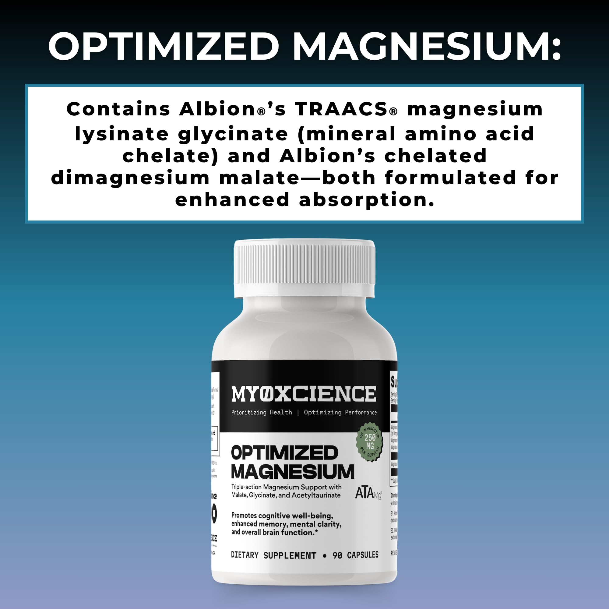 MYOXCIENCE Magnésium Glycinate Taurate ingrédients — formulation chelatée pour douceur gastrique.