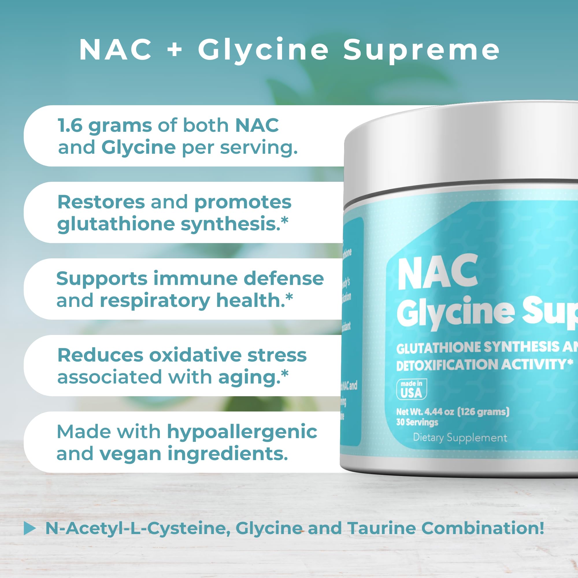 MYOXCIENCE NAC Glycine Supreme – étiquette détaillée, informations sur les portions et l'utilisation nocturne.