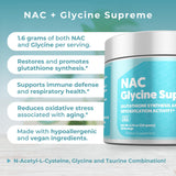 MYOXCIENCE NAC Glycine Supreme – étiquette détaillée, informations sur les portions et l'utilisation nocturne.