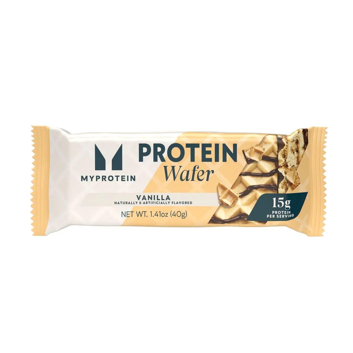 Barres protéine 15 g Myprotein vanille intérieur, collation post-entraînement pratique.