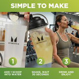 Myprotein Clear Whey Isolate verre boisson translucide, texture claire et rafraîchissante.