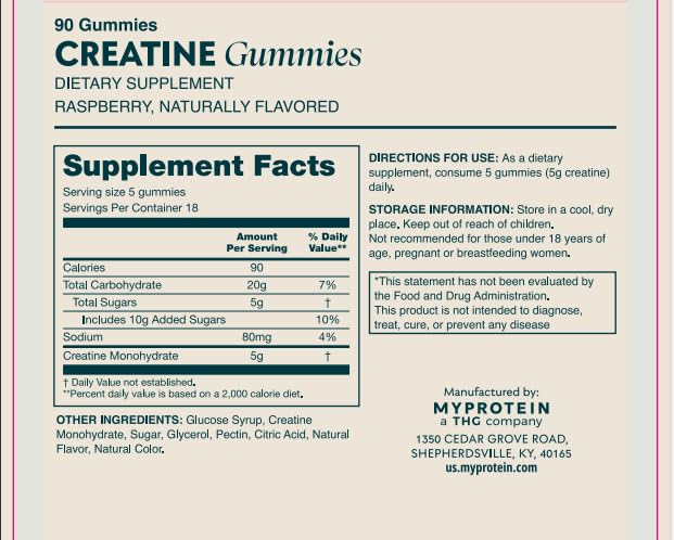 Myprotein gommes de créatine soutiennent énergie et récupération après effort.