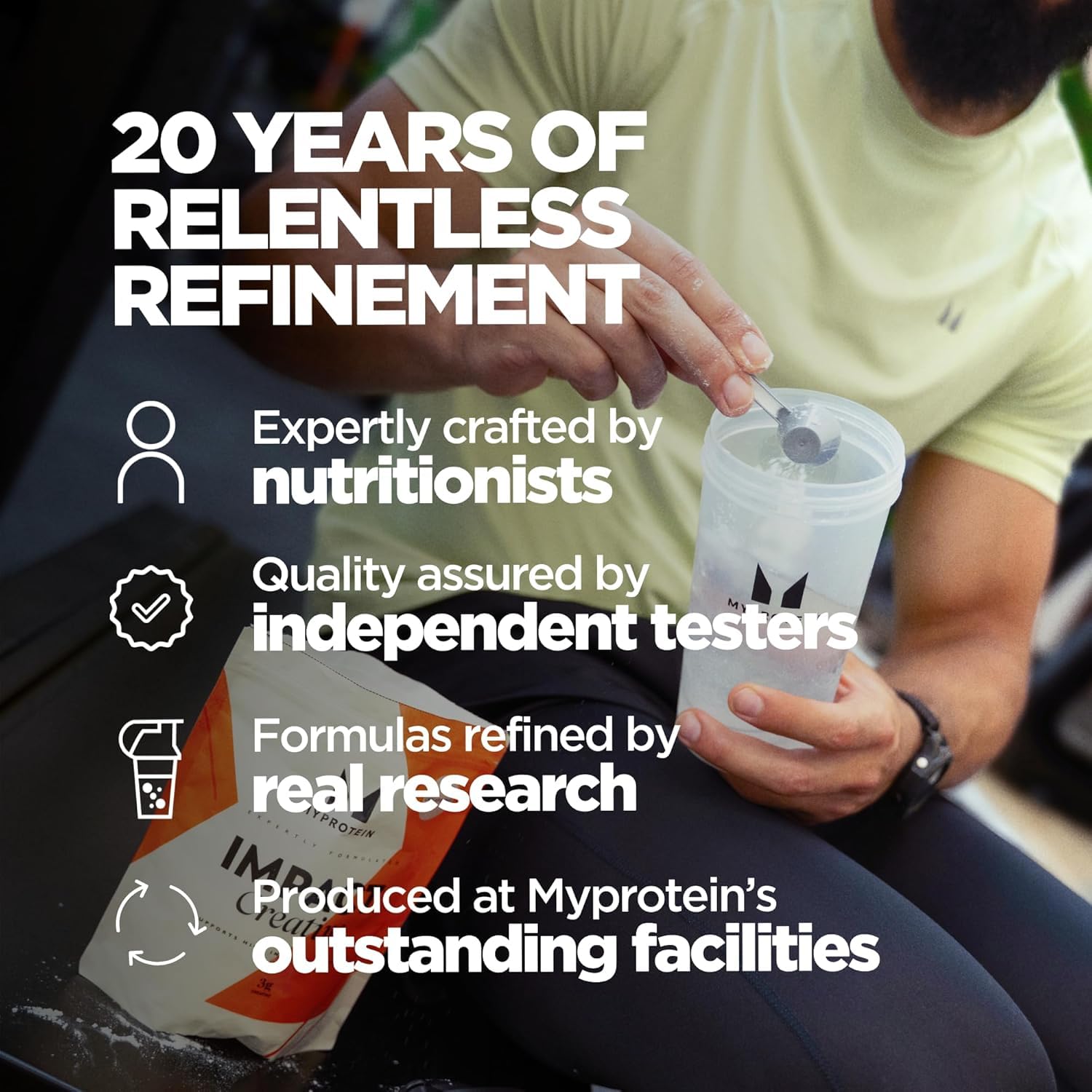 Myprotein Creatine Monohydrate – usage quotidien lors des séances pour soutenir les efforts.