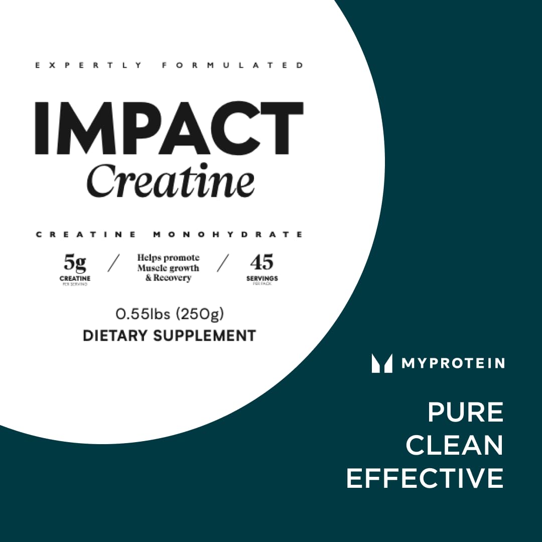 Étiquette Myprotein Creatine Monohydrate avec informations claires et utiles.