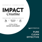 Étiquette Myprotein Creatine Monohydrate avec informations claires et utiles.