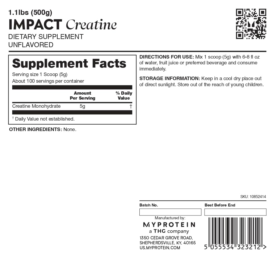 Myprotein Creatine Monohydrate prête à l’emploi pour toutes les activités sportives.