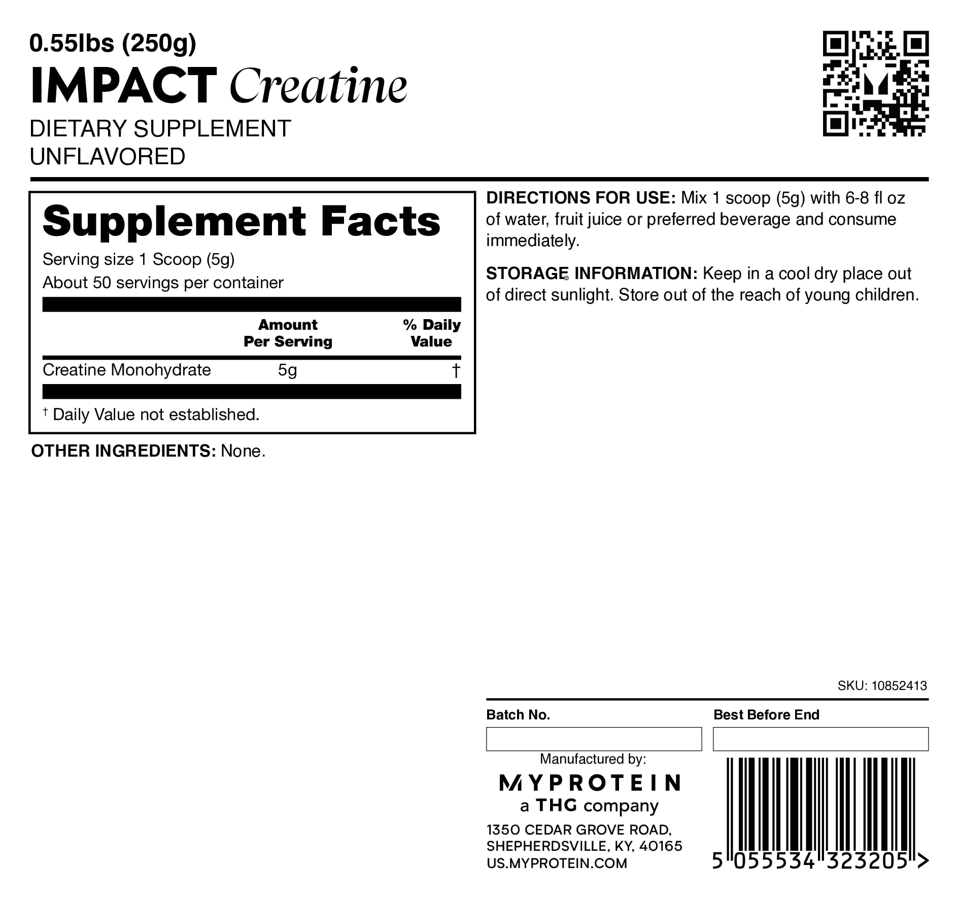 Myprotein Creatine Monohydrate, utilisation quotidienne simple et efficace.