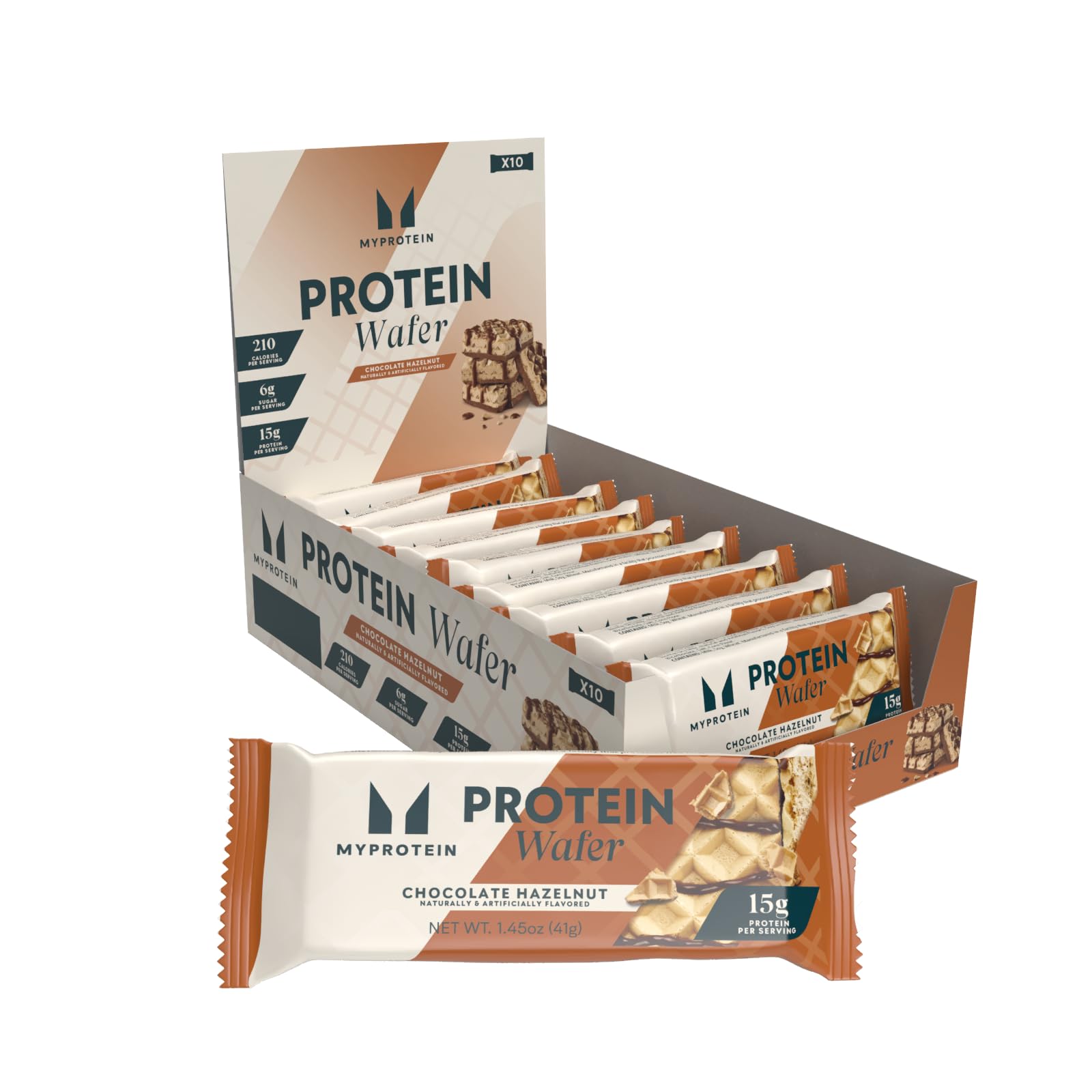 Myprotein gaufrettes protéinées croustillantes chocolat noisette, collation pratique après l effort.