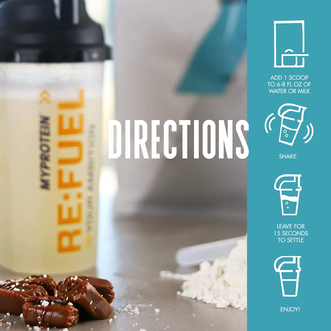 Myprotein Impact Whey Poudre caramel sel verse dans un verre et se mélange facilement