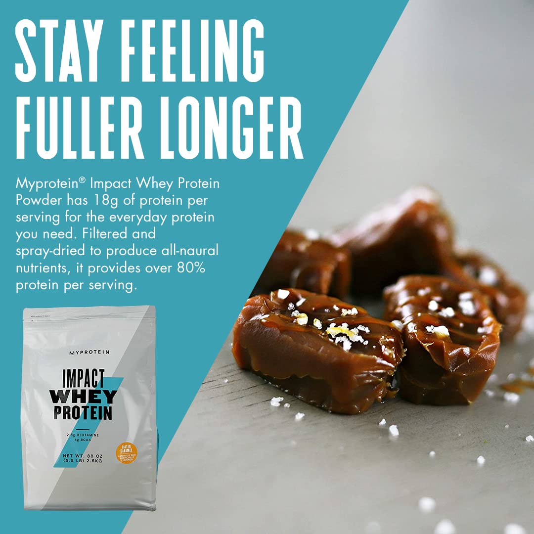 Myprotein Impact Whey Poudre caramel sel dans un shaker pratique après l'effort