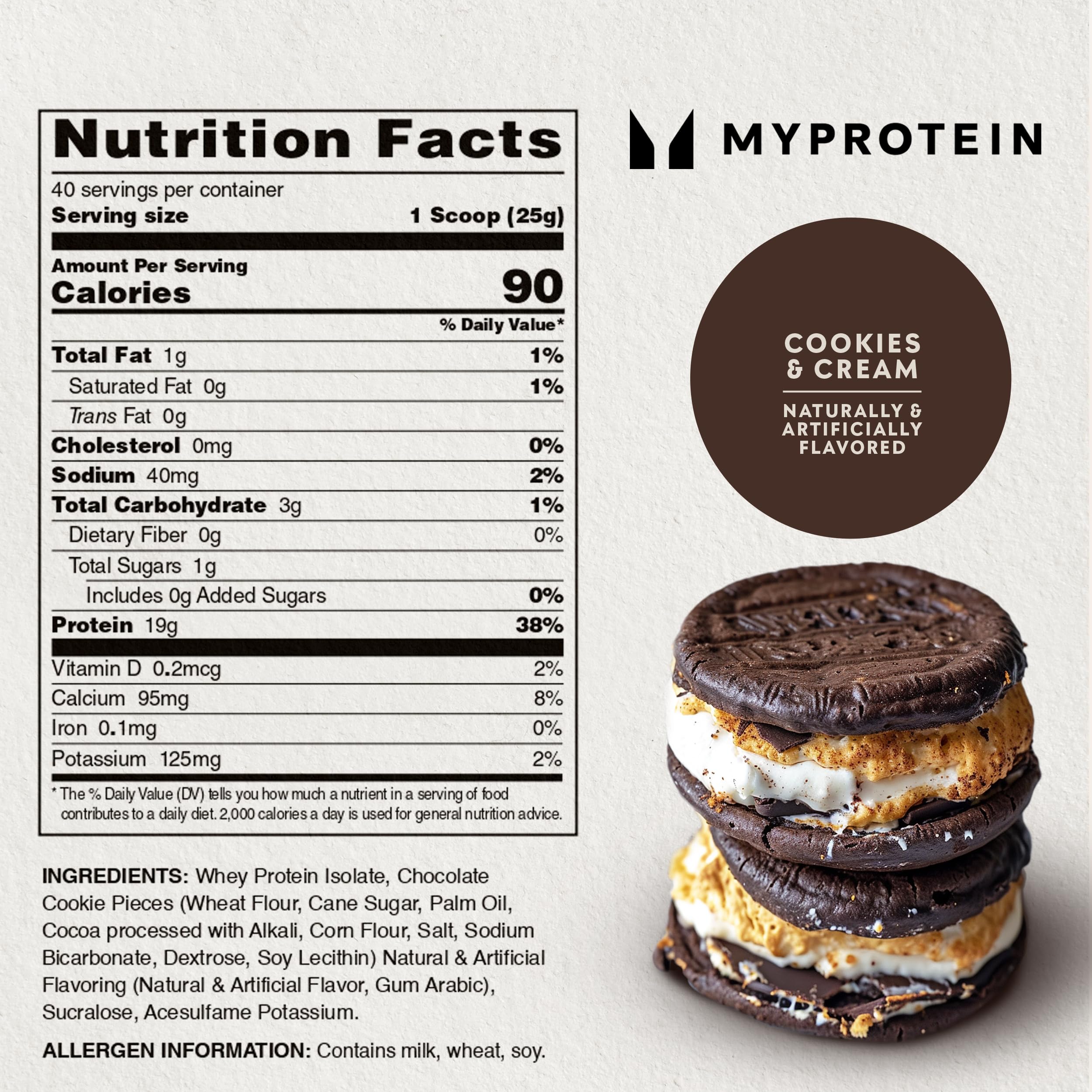 Myprotein Impact Whey Protein Isolate Cookies & Cream sur le comptoir, alternative saine et pratique.