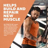 Myprotein Impact Whey, verre lait pour une préparation rapide après l’effort.