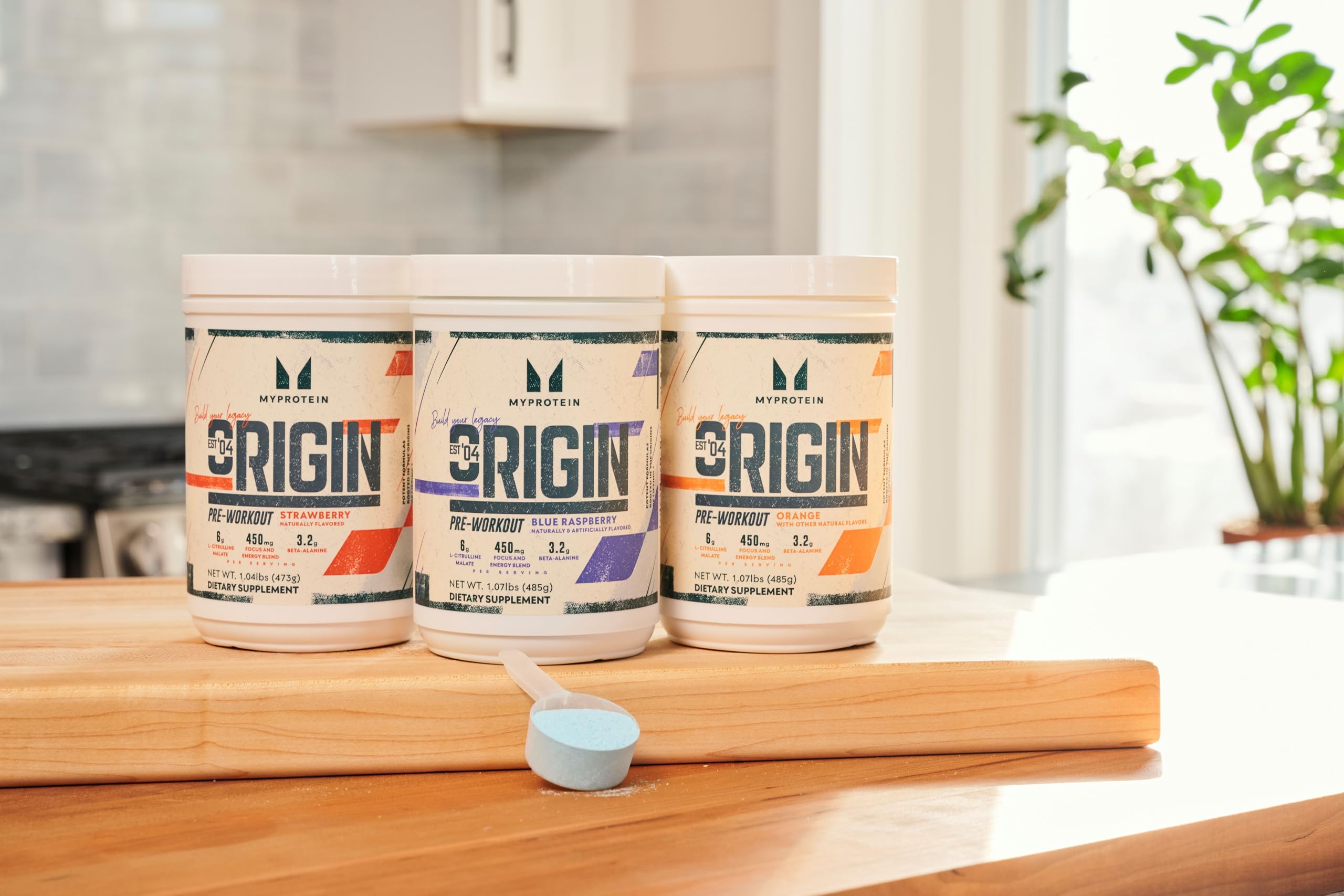 Myprotein Origin Pre-Workout Fraise étiquette nutrition: transparence des doses et ingrédients.
