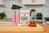 Myprotein Origin Pre-Workout Fraise verre: boisson prête avant l’entraînement.