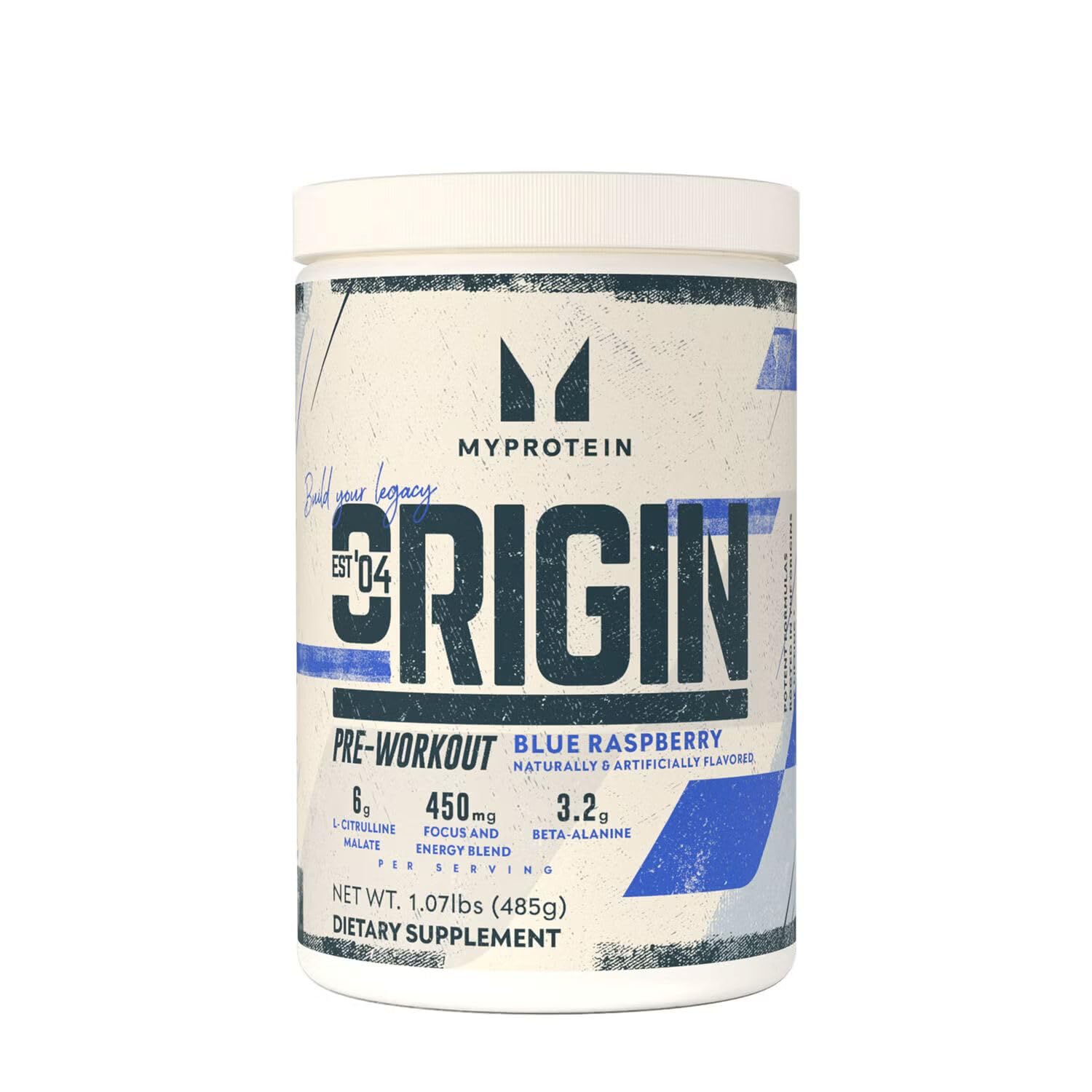Myprotein Origin Pre-Workout poudre bleu framboise énergie et pompe accrue
