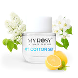 Myrosy Coton Ciel, bouteille parfumée, fraîcheur durable et discrète.