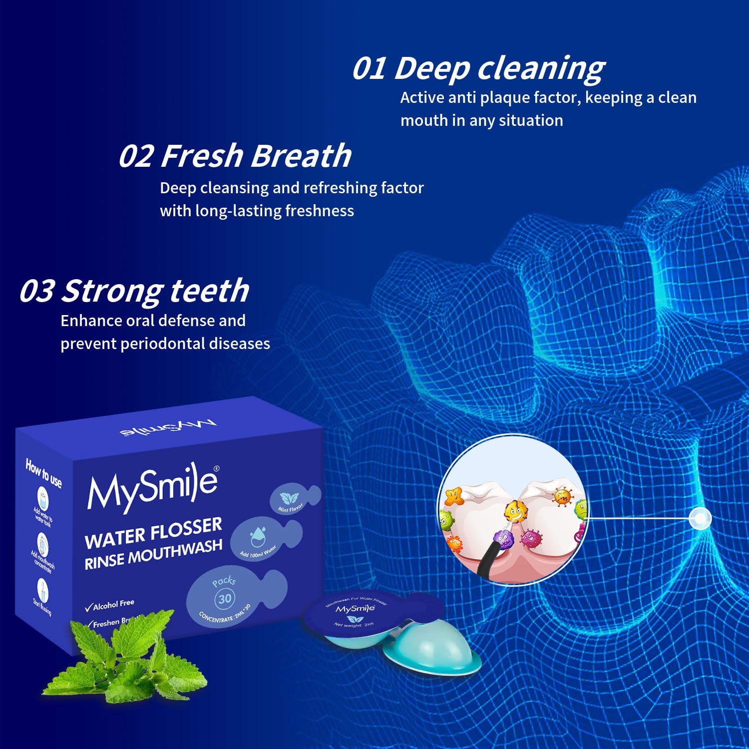 MySmile dose facile – flacon concentré menthe prêt à verser dans le réservoir