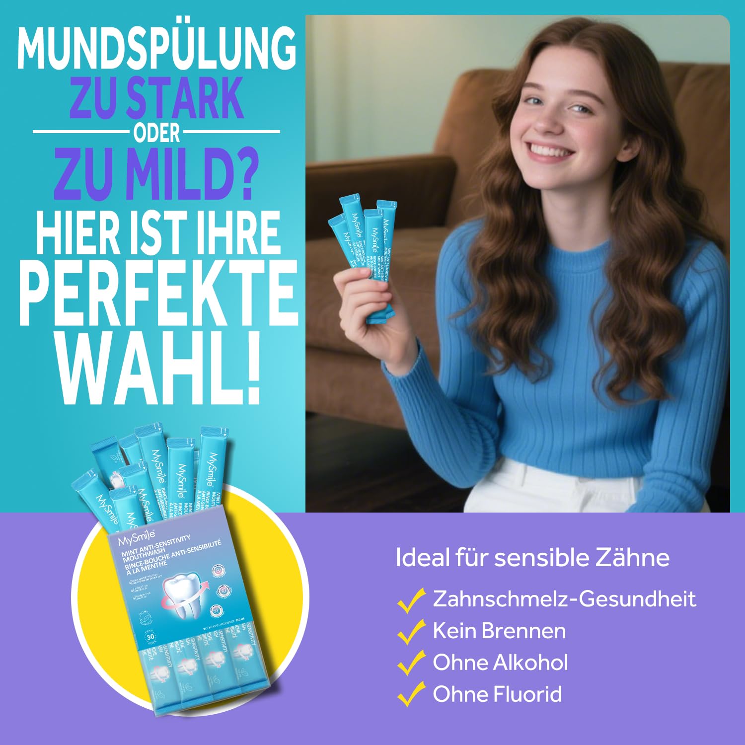MySmile formule sans alcool: rinçage doux sans brûlure et sans fluor