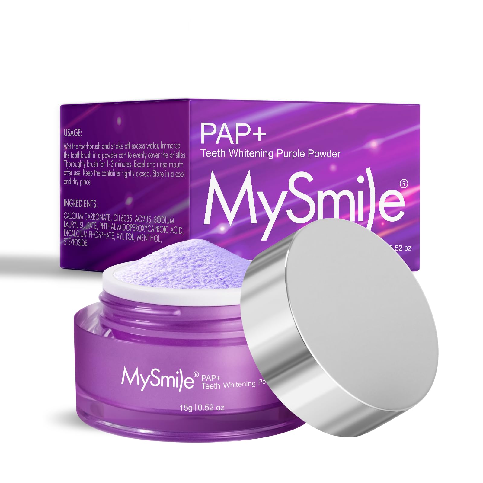 MySmile Pap poudre blanchissante menthe sur brosse, haleine fraîche.