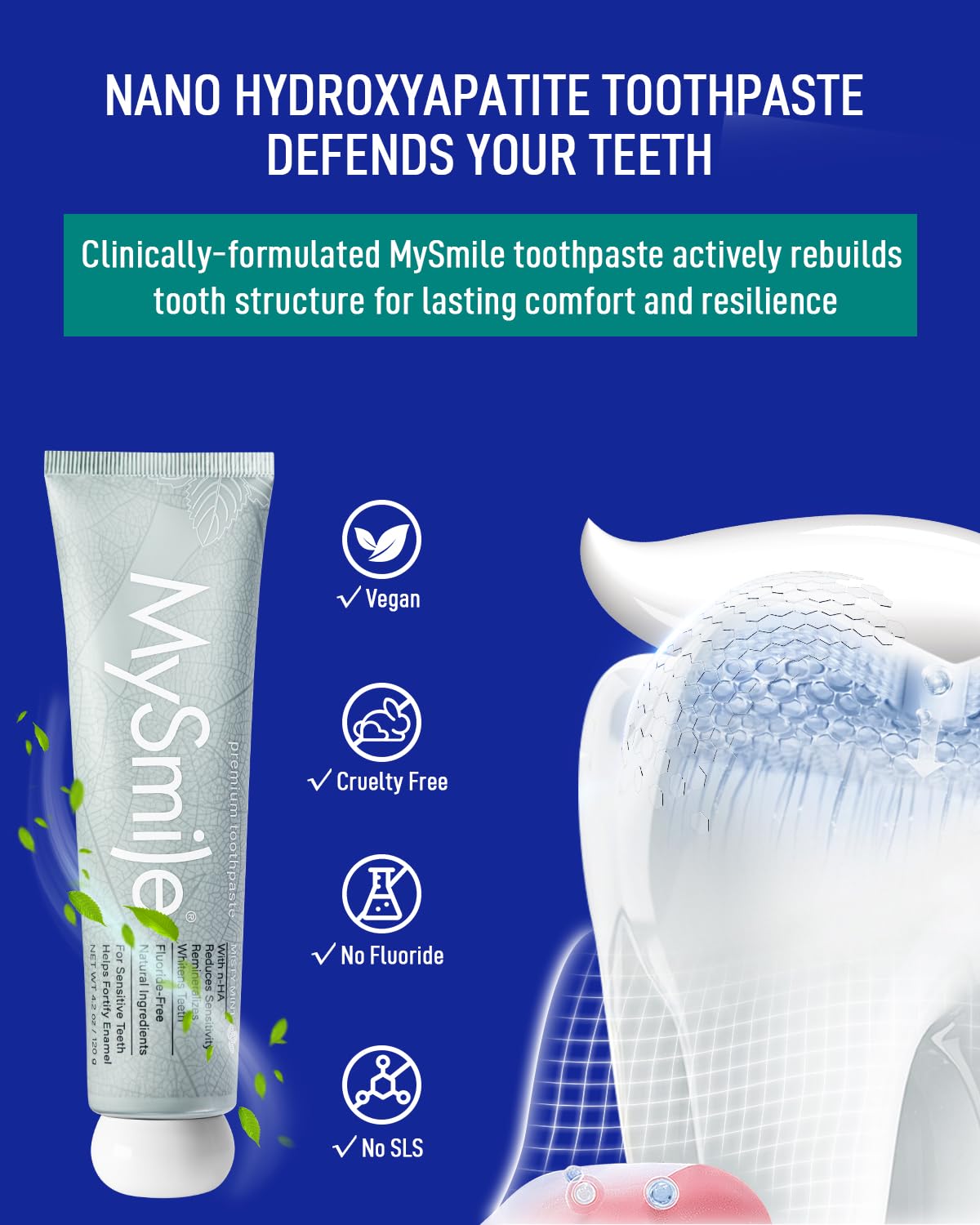 MySmile pâte nano-hydroxyapatite, reminéralisation douce de l’émail.