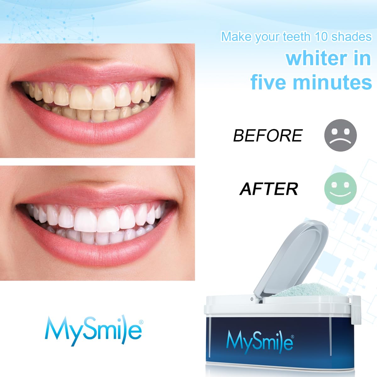 MySmile poudre blanchiment dents haleine fraîche après chaque brossage.