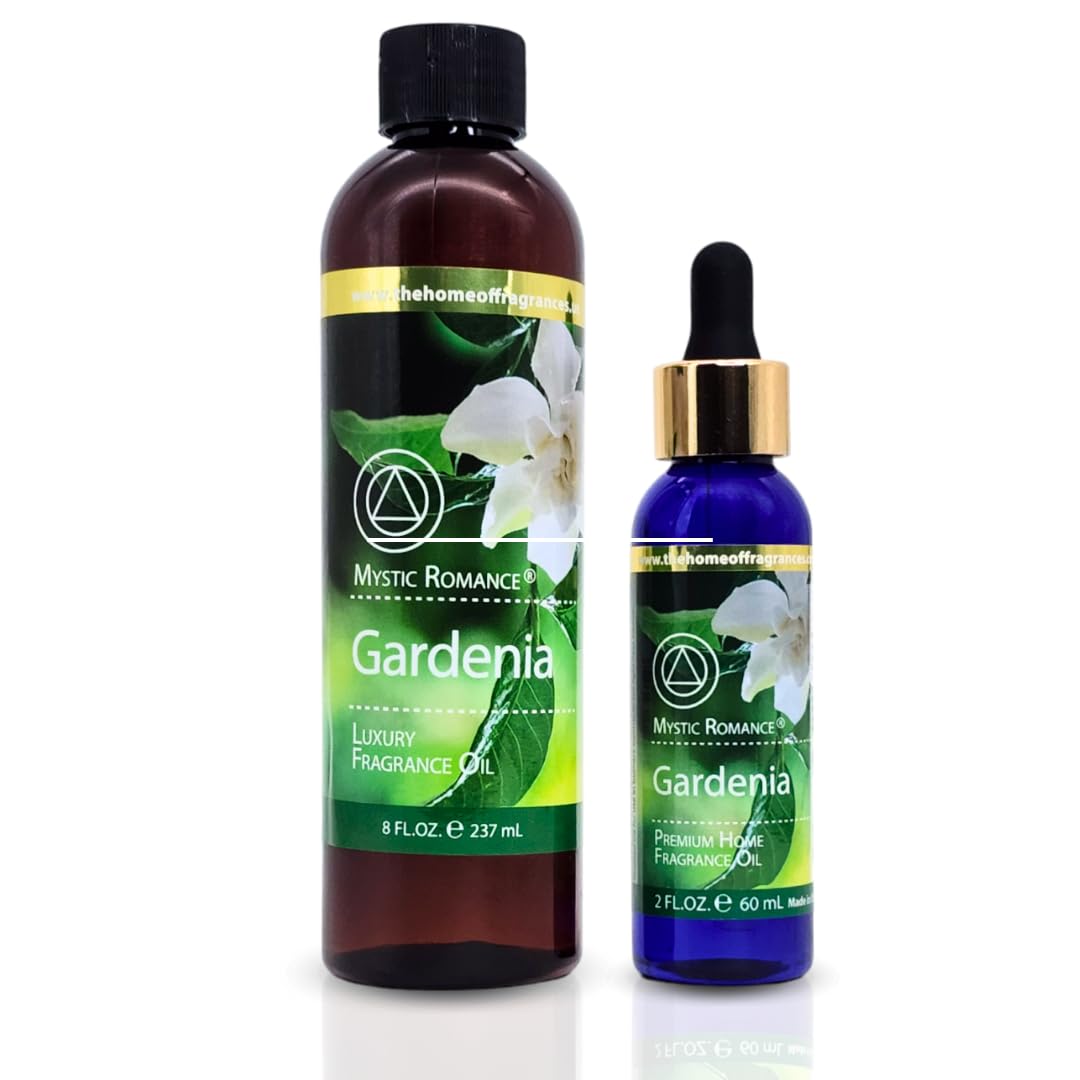 Huile parfumée Gardenia Mystic Romance en bouteille 8oz prête à diffuser.