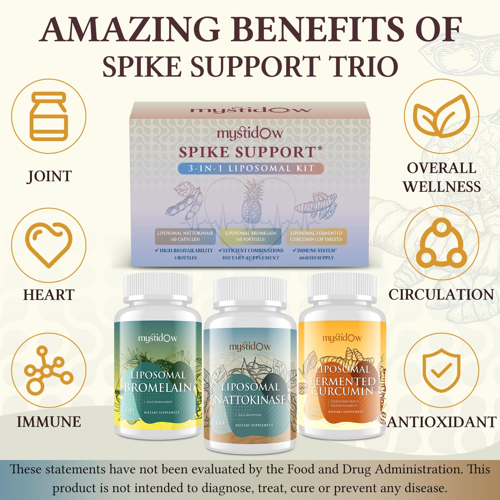 Mystidow Spike Support Trio, curcuma fermenté, favorise une absorption supérieure et le bien-être quotidien