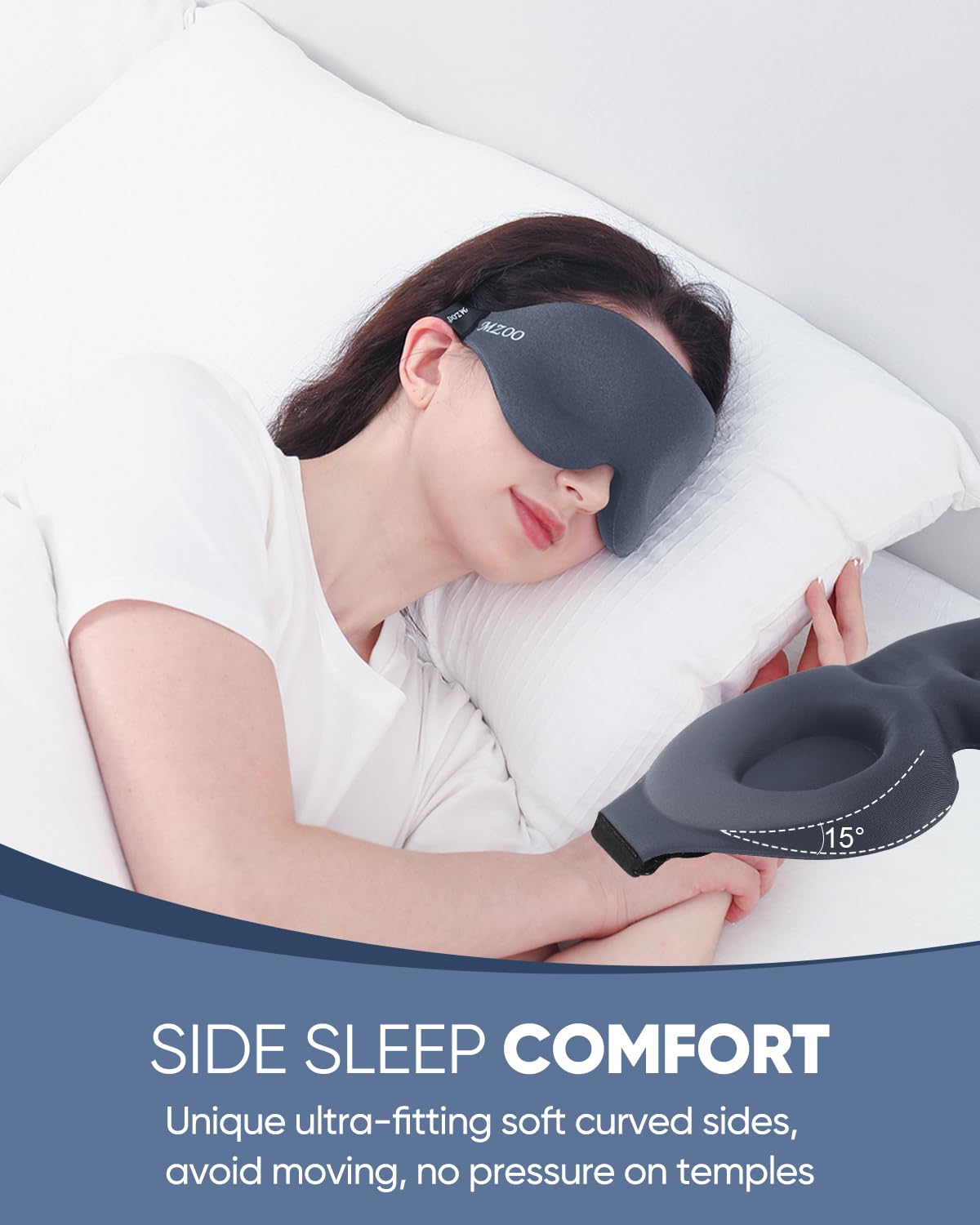 MZOO masque yeux bloque lumière à 100% pour un sommeil profond.