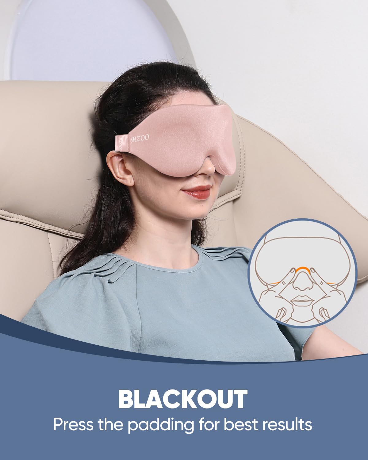 Mzoo masque yeux rose, contour nez breveté, zéro pression et meilleure circulation d'air.