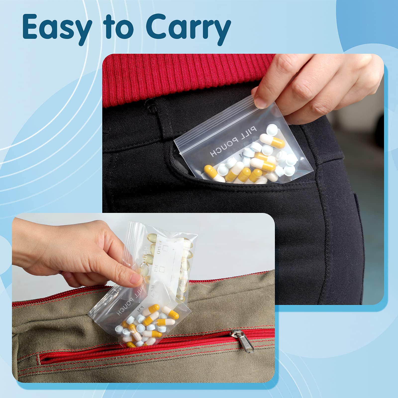 Lot de 375 sachets MZRoyal, pratique pour organiser pilules et petites pièces lors des voyages.