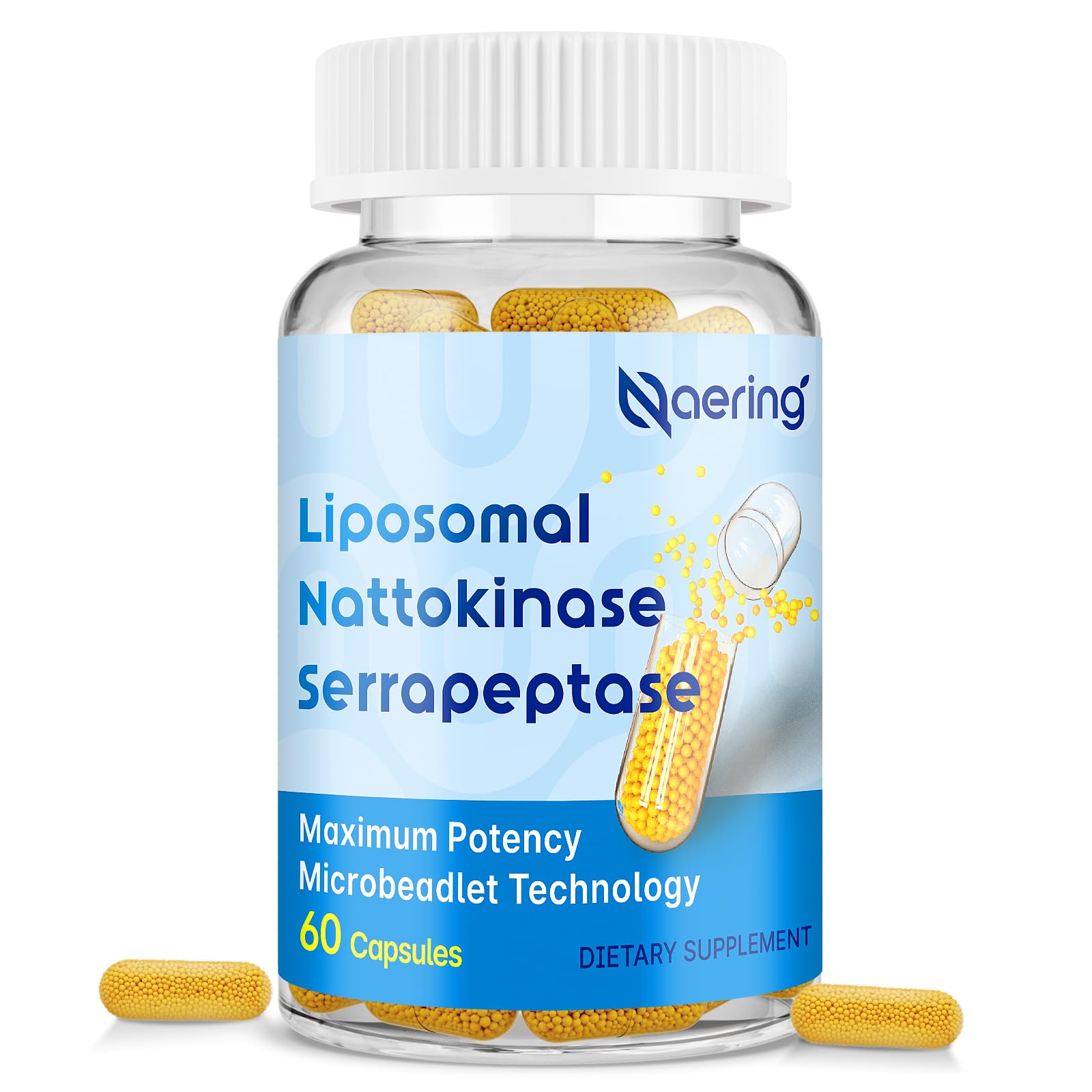 Bouteille Naering de nattokinase liposomale et serrapeptase, absorption potentiellement améliorée.