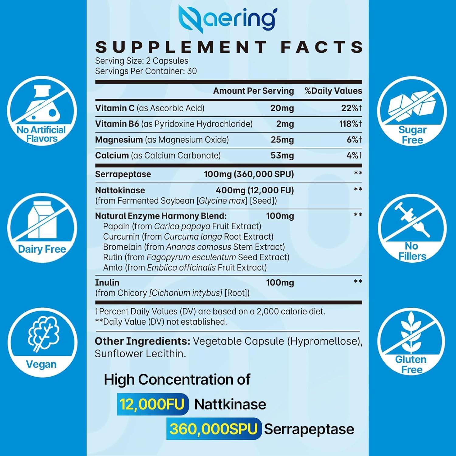 Naering serrapeptase liposomale en capsules, libération enzymatique potentielle.