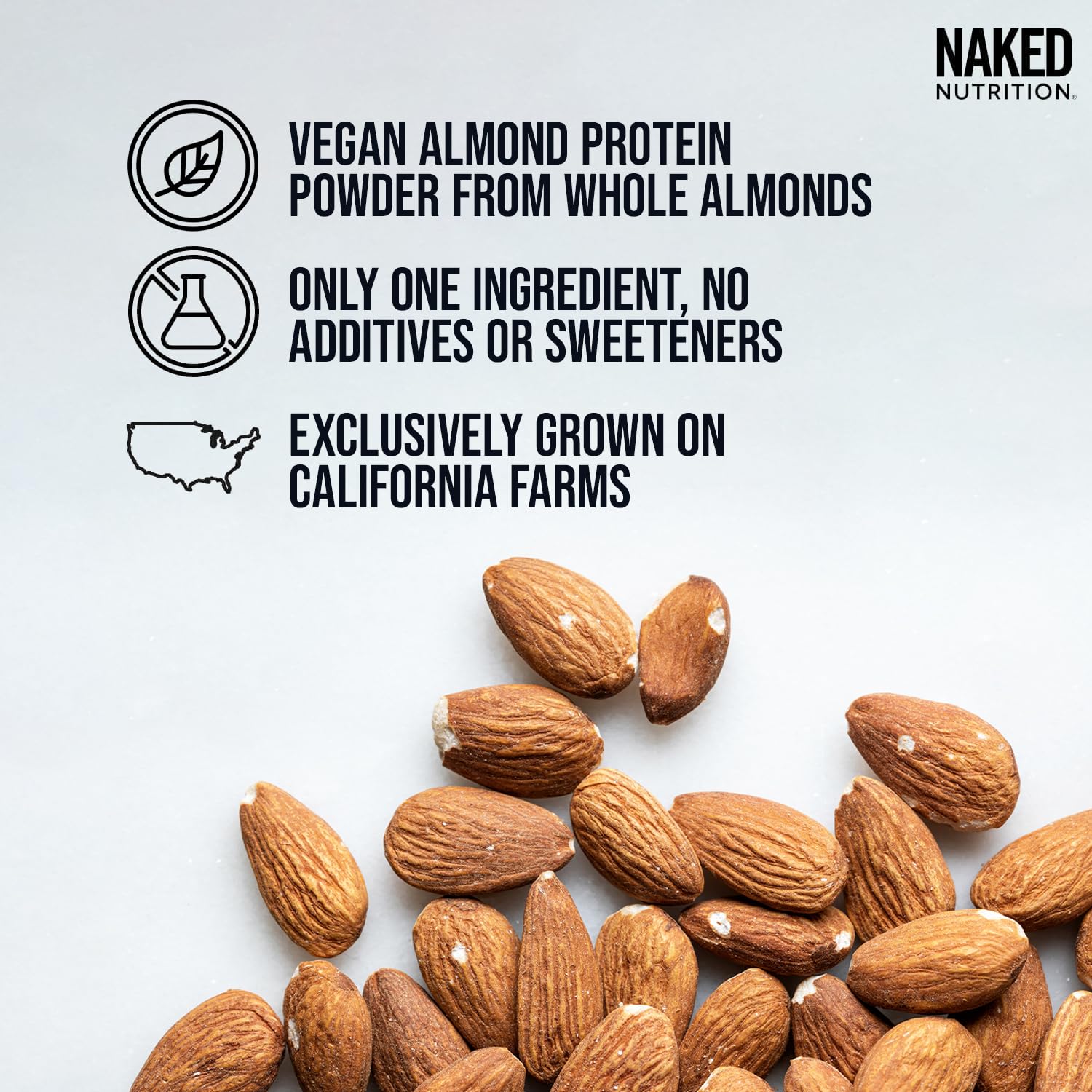 NAKED Amande-protéine en poudre, production californienne, pur et saine.