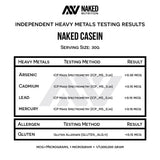 NAKED Casein, boîte d'emballage affichant zéro glucides et ingrédients simples.
