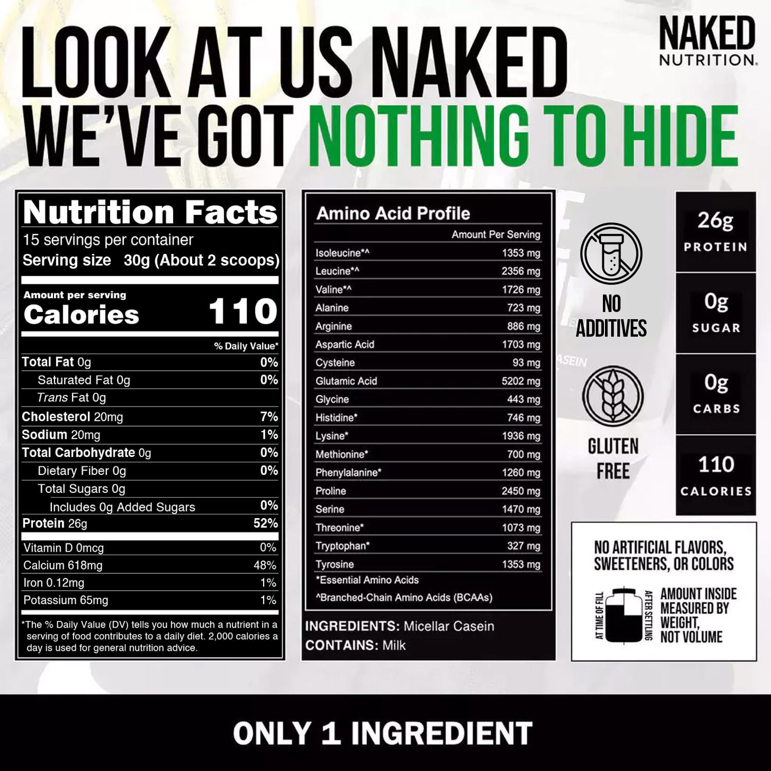 NAKED Casein, cuillère-doseuse pour doser facilement la protéine micellaire.