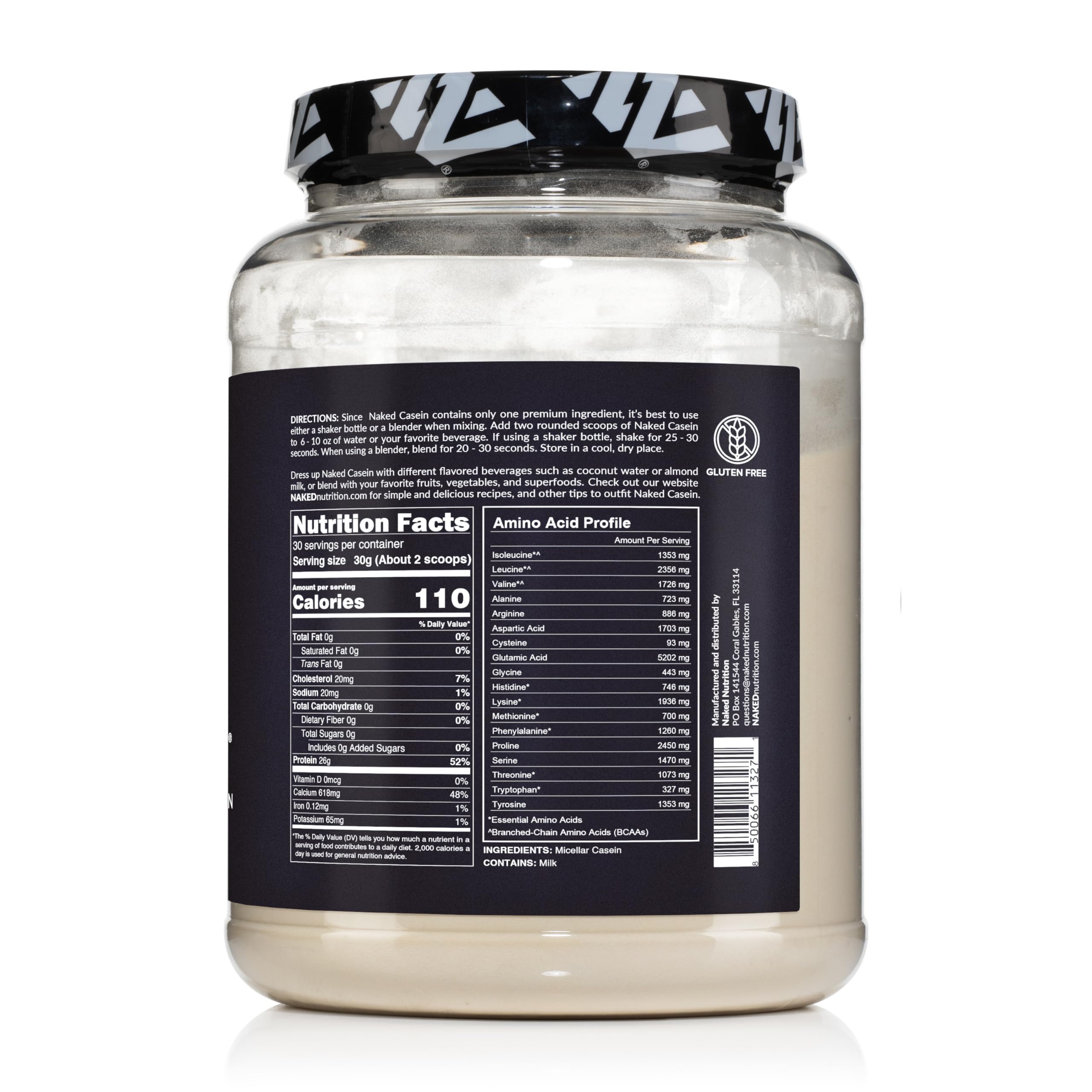 NAKED Casein usage quotidien, soutient récupération et croissance musculaire potentielle.