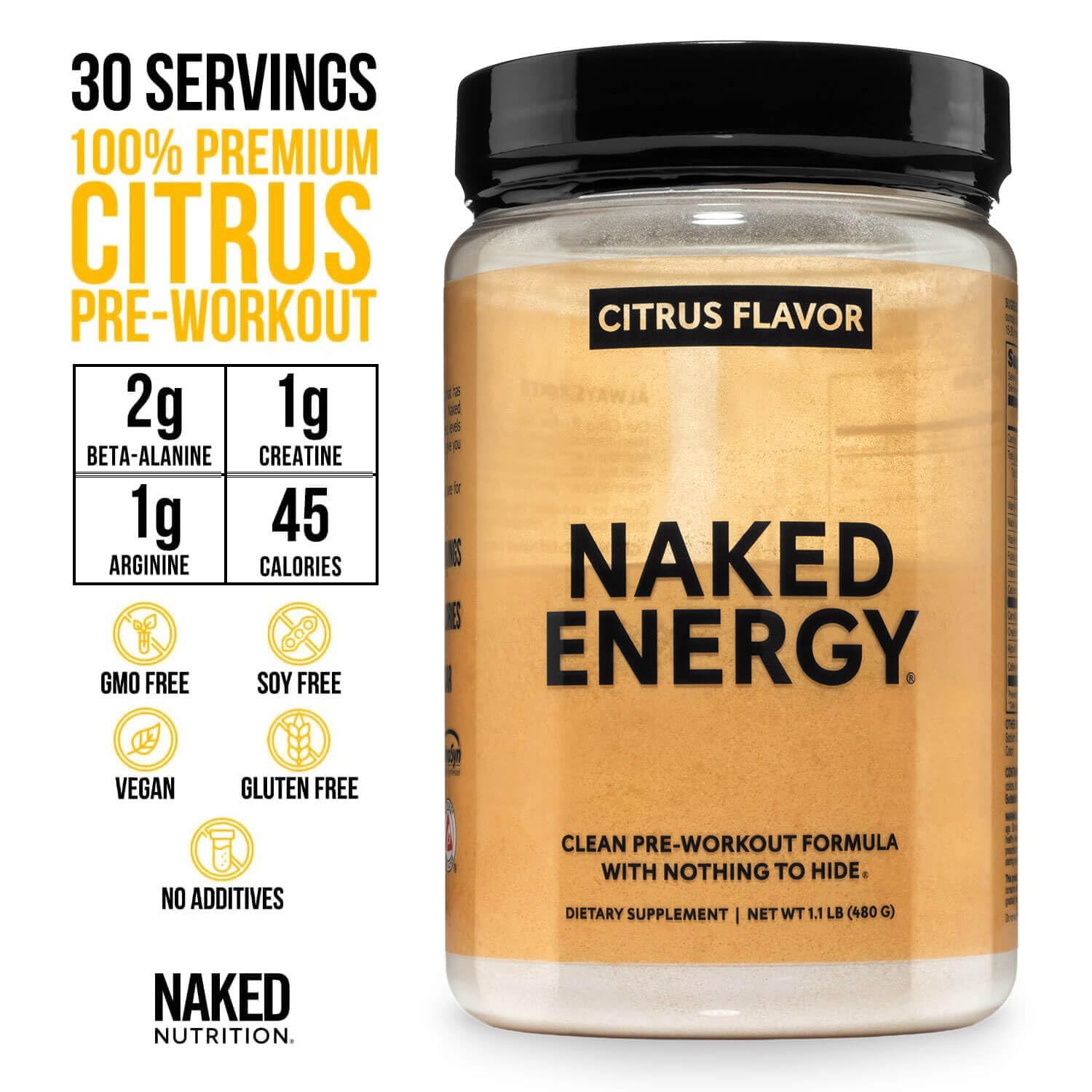 NAKED Citrus Energy: poudre pré-entraînement vegan sans additifs