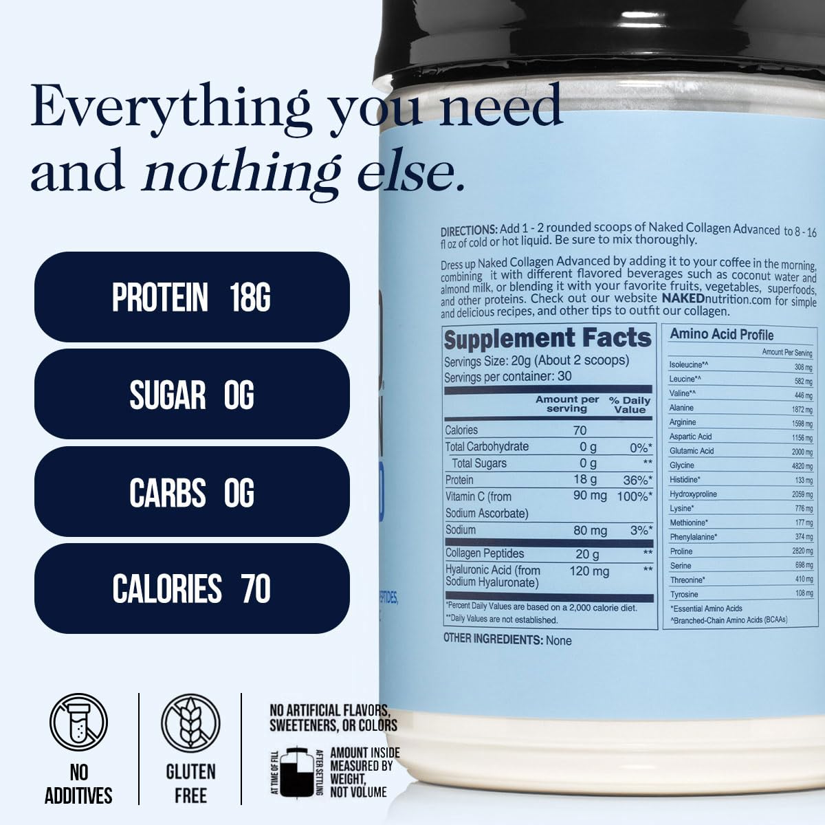 NAKED Collagen Advanced – ingrédients simples et tests indépendants sans additifs.