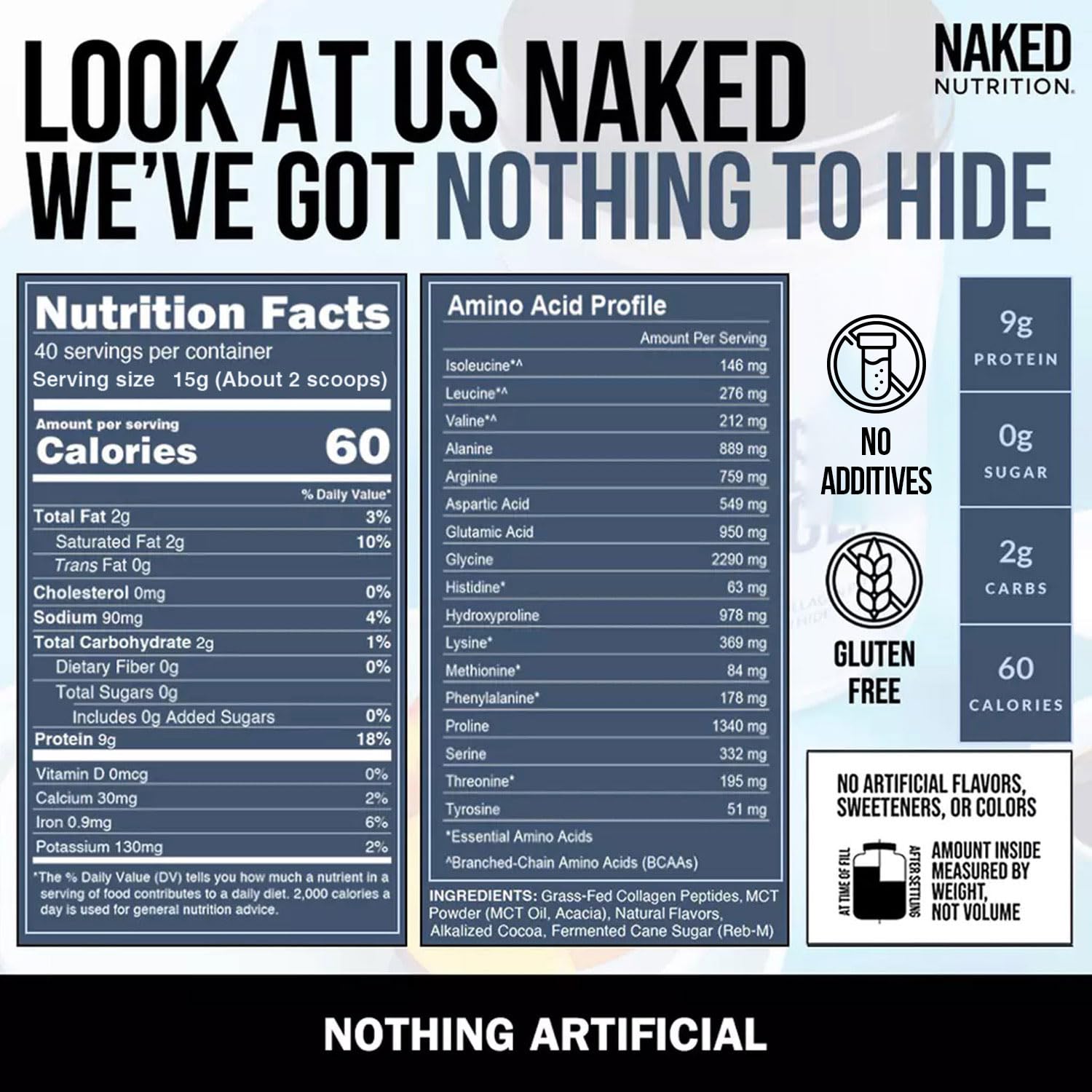 Naked Collagen Mocha Crème ingrédients simples et naturels, sans gluten