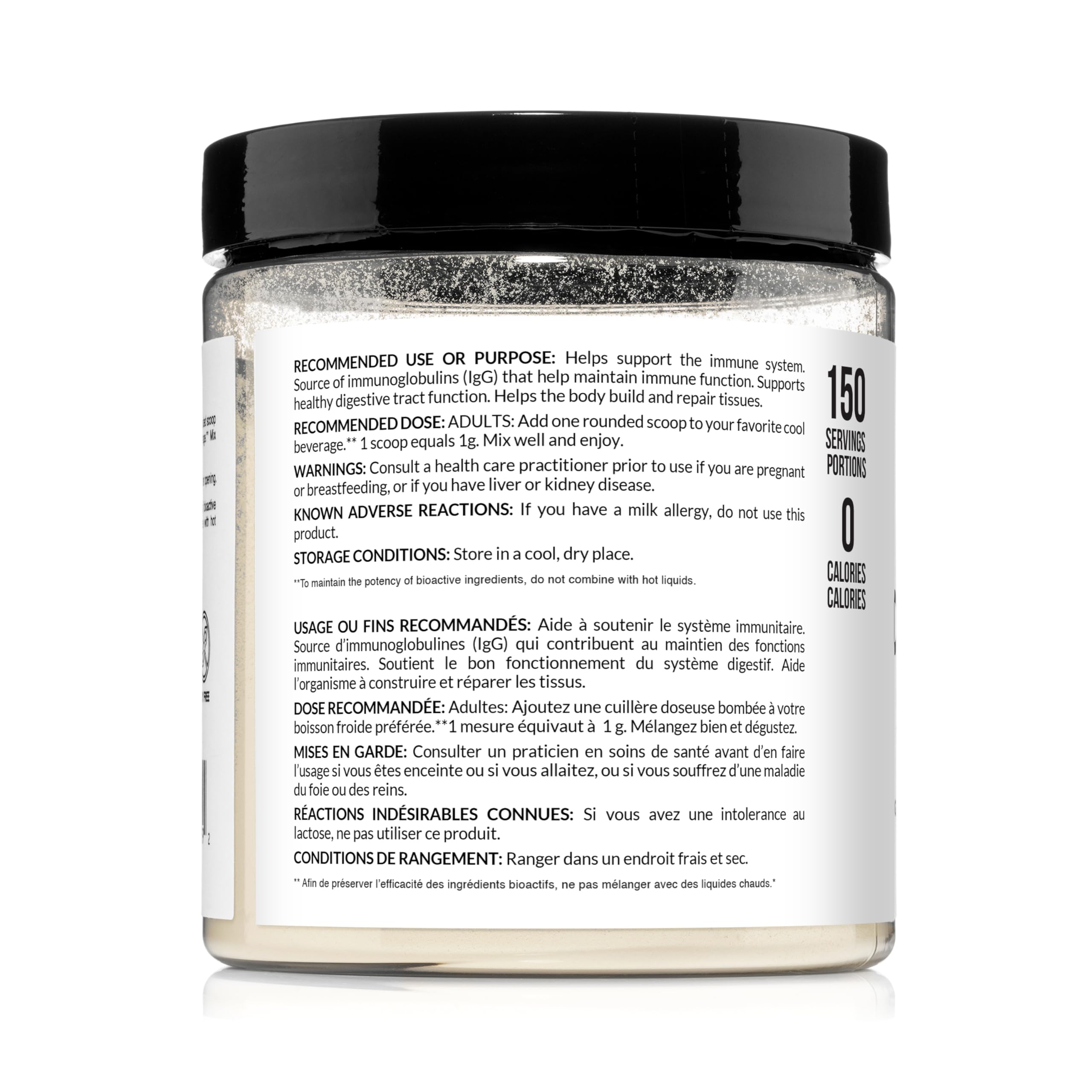 NAKED Colostrum dosé IgG, sans goûts artificiels pour routine quotidienne