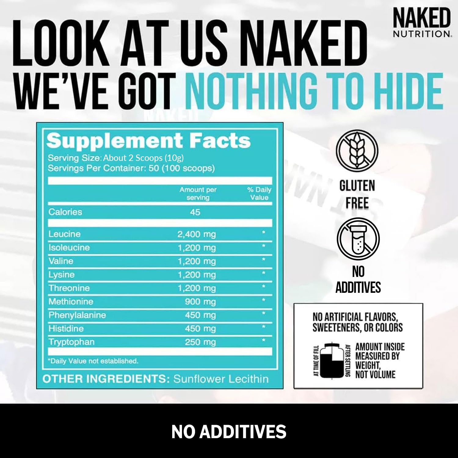 NAKED EAAs etiquette produit avec ingredients vegan et sans allergenes