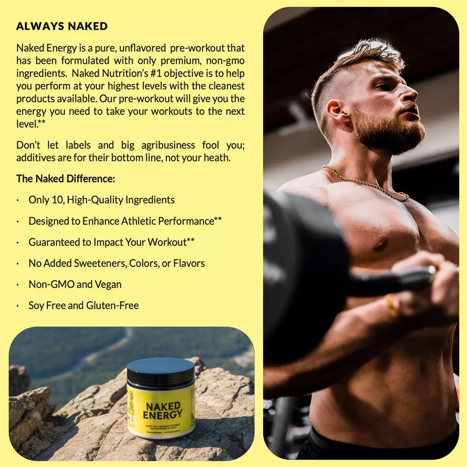 NAKED Energy cafeine-dose333mg, énergie rapide sans additifs.