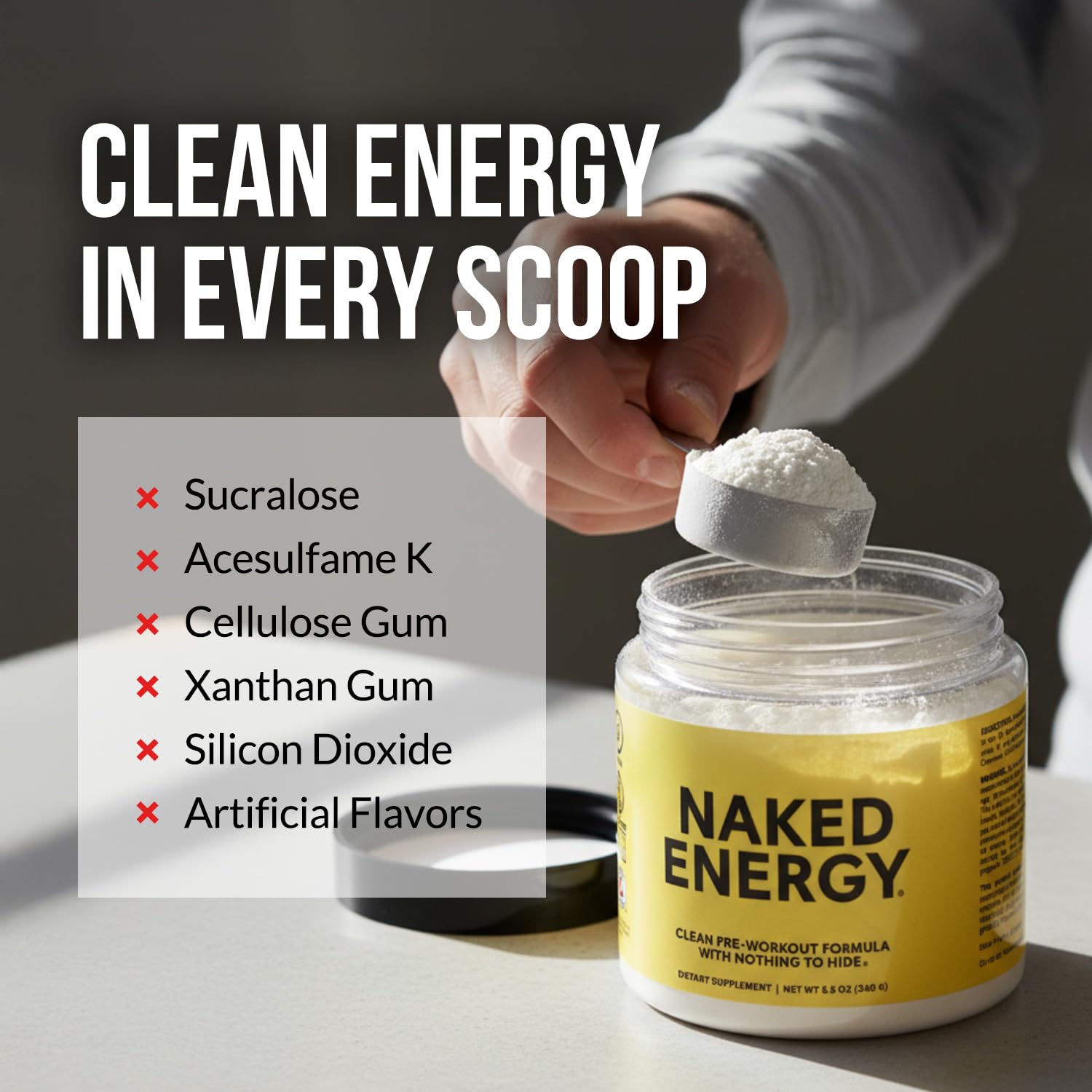 NAKED Energy dose-cuillère pré-workout, facilite mesurer la portion pour une énergie soutenue.