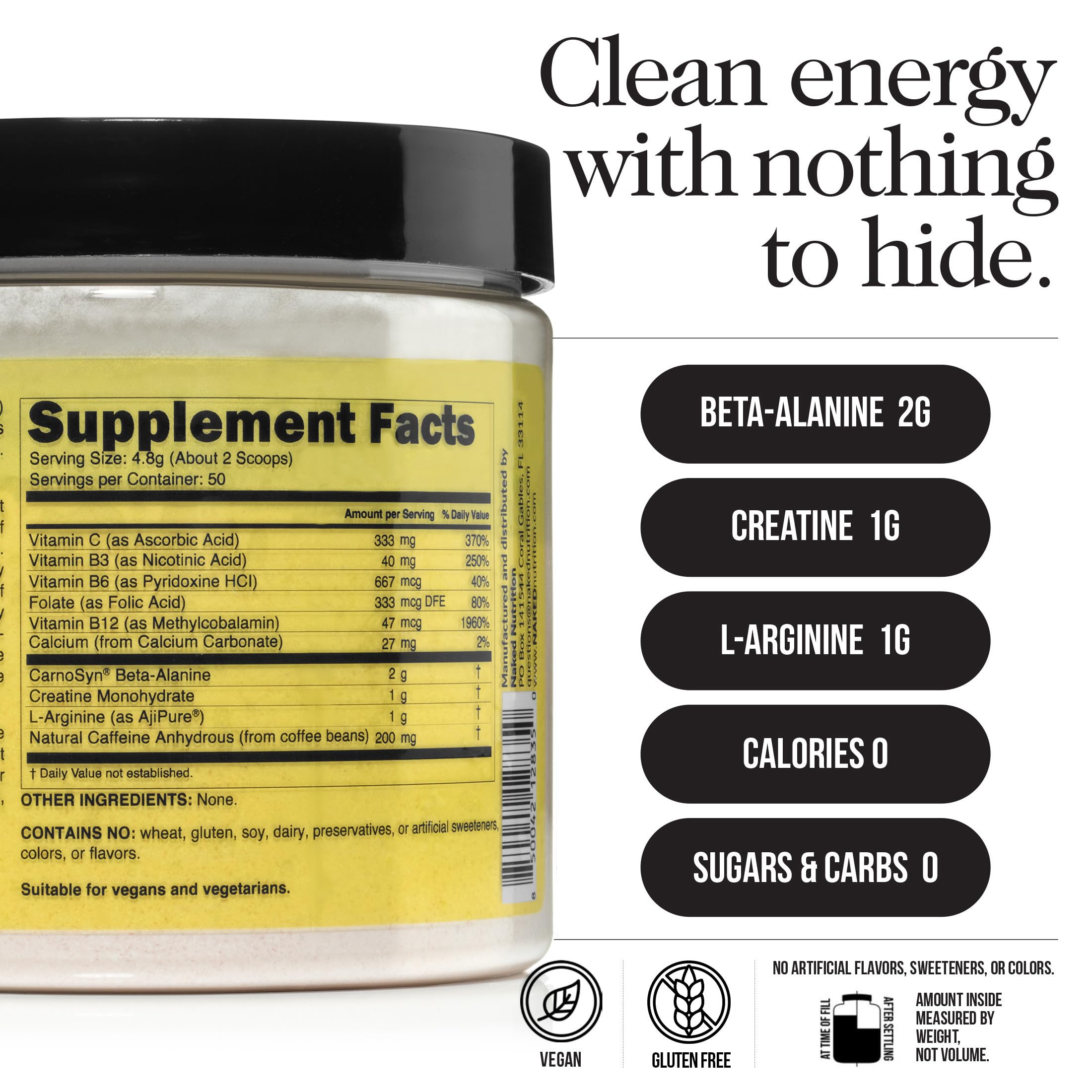 NAKED Energy ingredients-vitamines-c-b-b6, palette nutritionnelle pour l'énergie.
