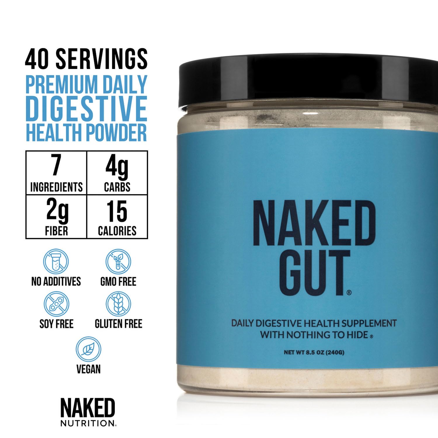 NAKED Gut texture-poudre-fine: texture fine qui se dissout rapidement.
