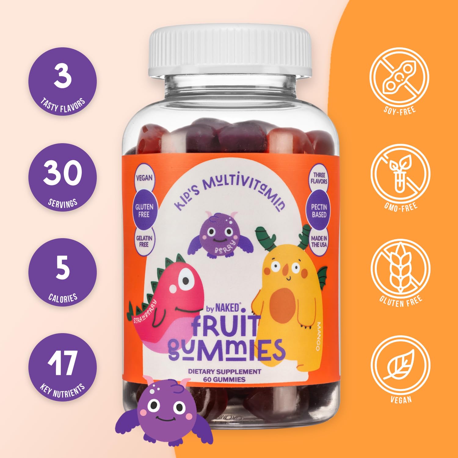 NAKED Nutrition Kids Gummies – Bouteille berry, saveur fruitée sans gélatine