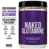 NAKED L-GLUTAMINE: bouteille pratique pour dosage quotidien sans additifs.