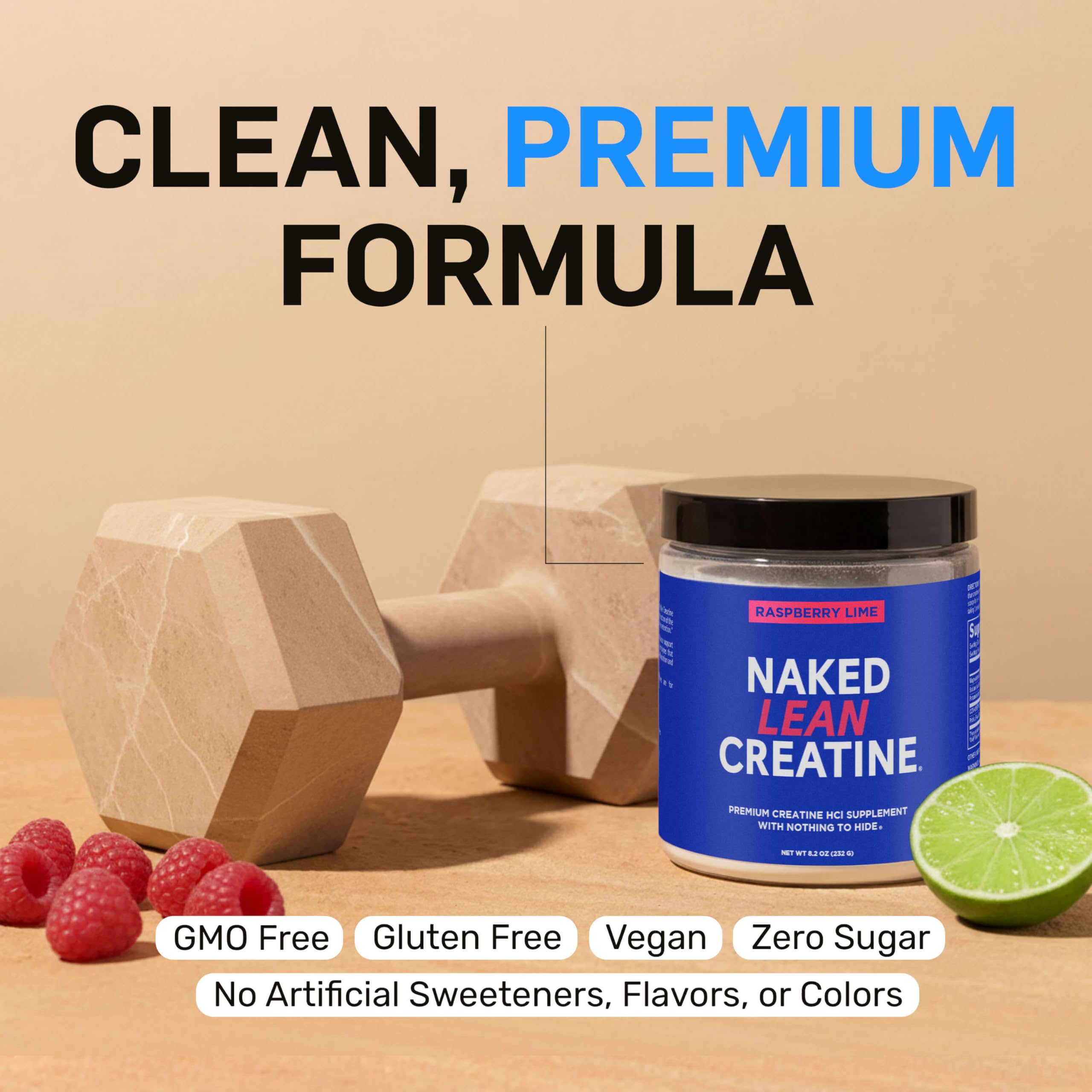 NAKED Lean Creatine HCI ingrédients propres et sans artificiels.