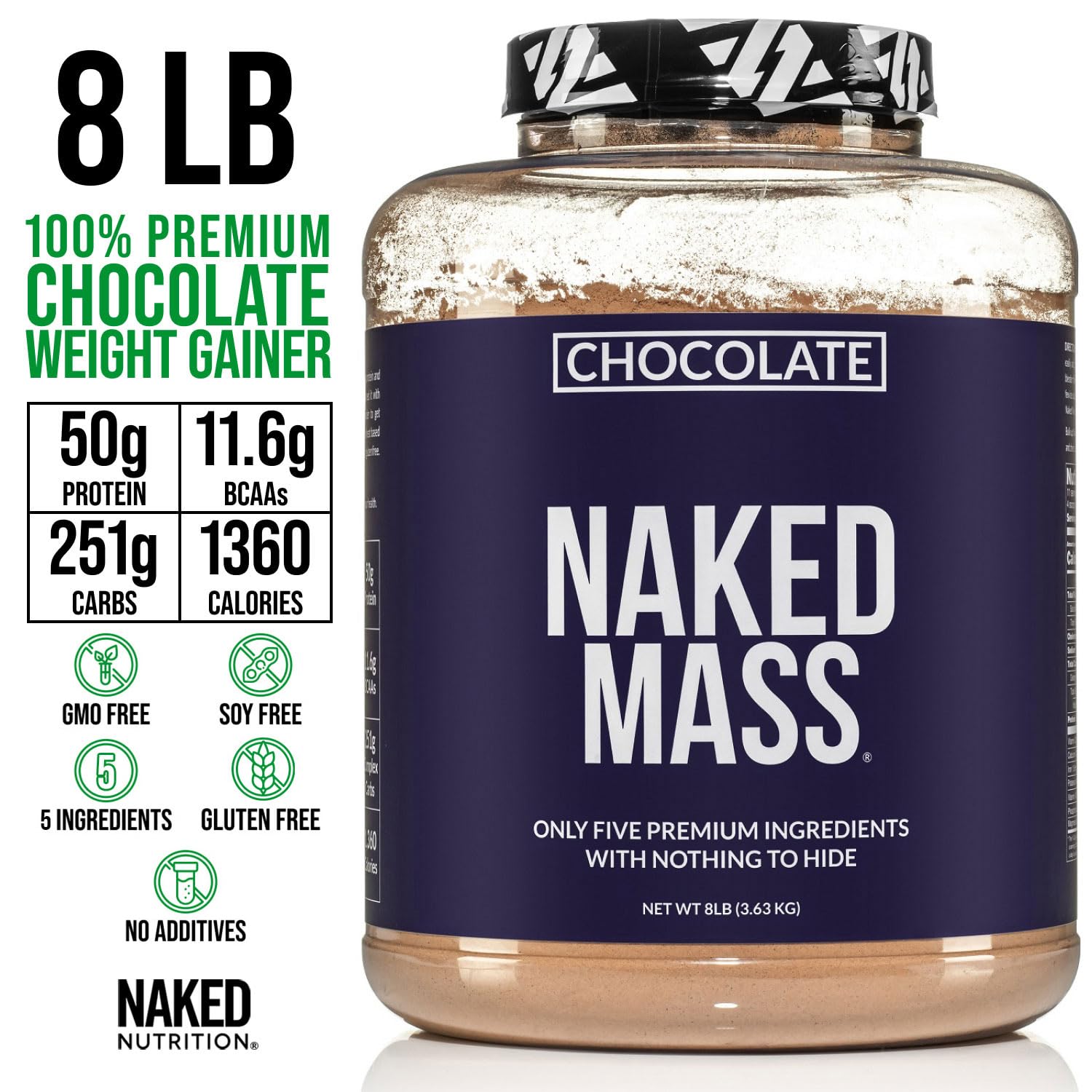 Liste d'ingrédients NAKED Mass Chocolat, sans additifs artificiels et sans gluten